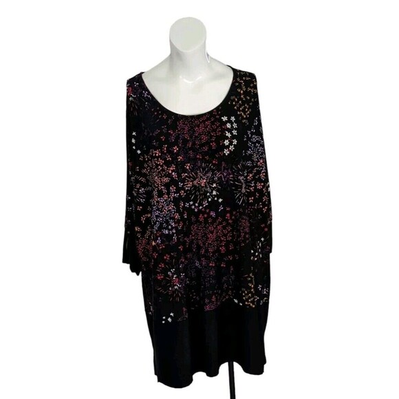 Woman Within Tops - Woman Within Top Women 2X 26/28 Black Floral Fireworks Zip Sleeve Knit Pullover